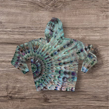 Load image into Gallery viewer, Large pullover hooded sweatshirt, sunburst tie dye design
