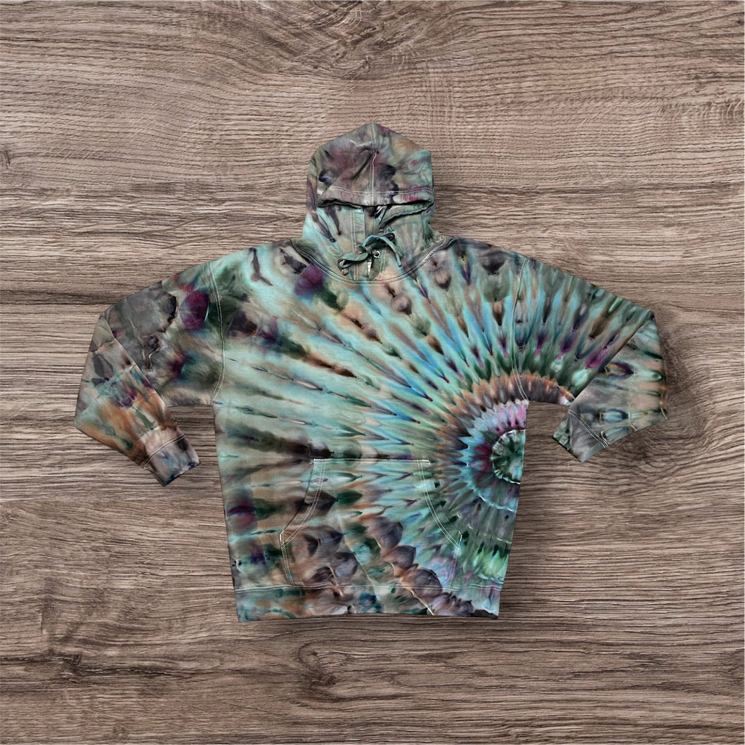 XL pullover hooded sweatshirt, sunburst tie dye