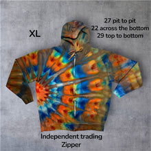 Load image into Gallery viewer, XL zipper hooded sweatshirt,  sunburst tie dye
