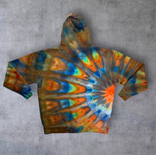 Load image into Gallery viewer, XL zipper hooded sweatshirt,  sunburst tie dye
