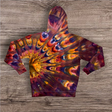 Load image into Gallery viewer, Large zipper hooded sweatshirt, sunburst tie dye
