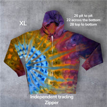 Load image into Gallery viewer, XL zipper hooded sweatshirt,  sunburst tie dye
