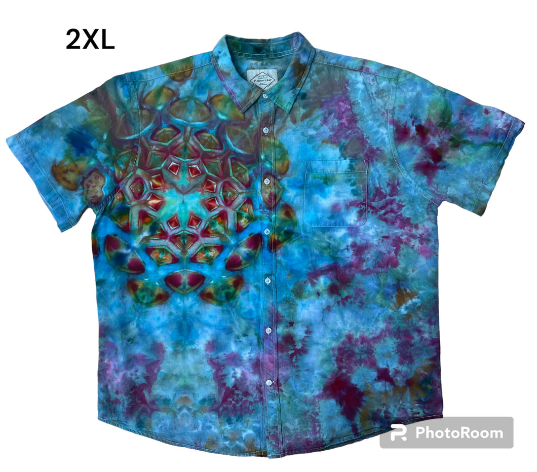 Mens 2XL button down, mandala tie dye