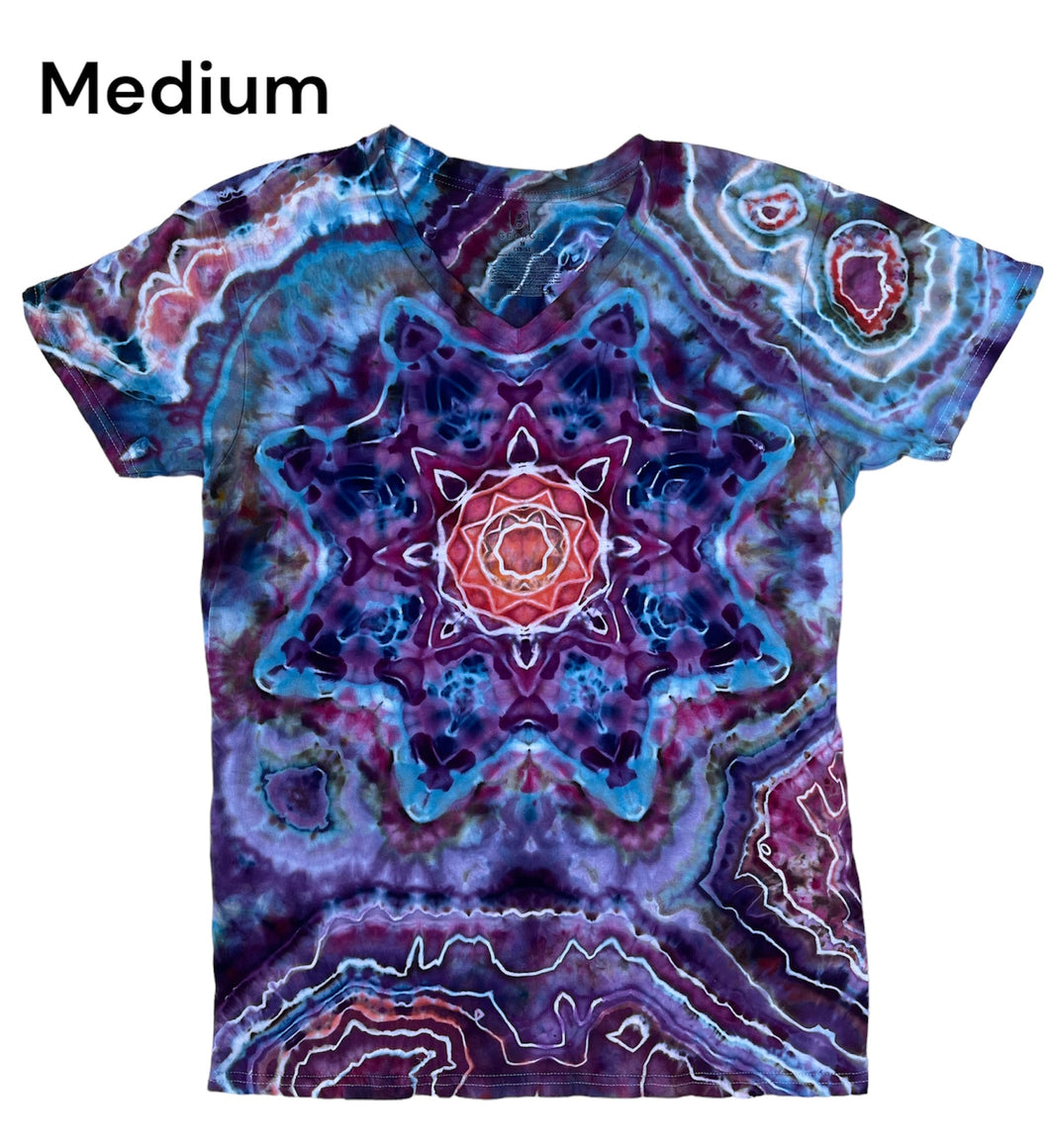 Adult Medium Vneck, mandala geode tie dye