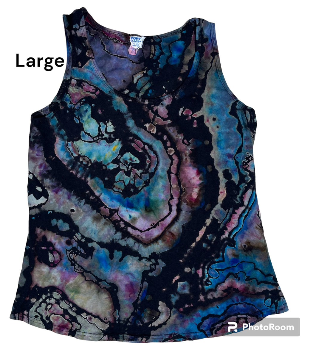 Ladies Large tank, reverse geode tie dye