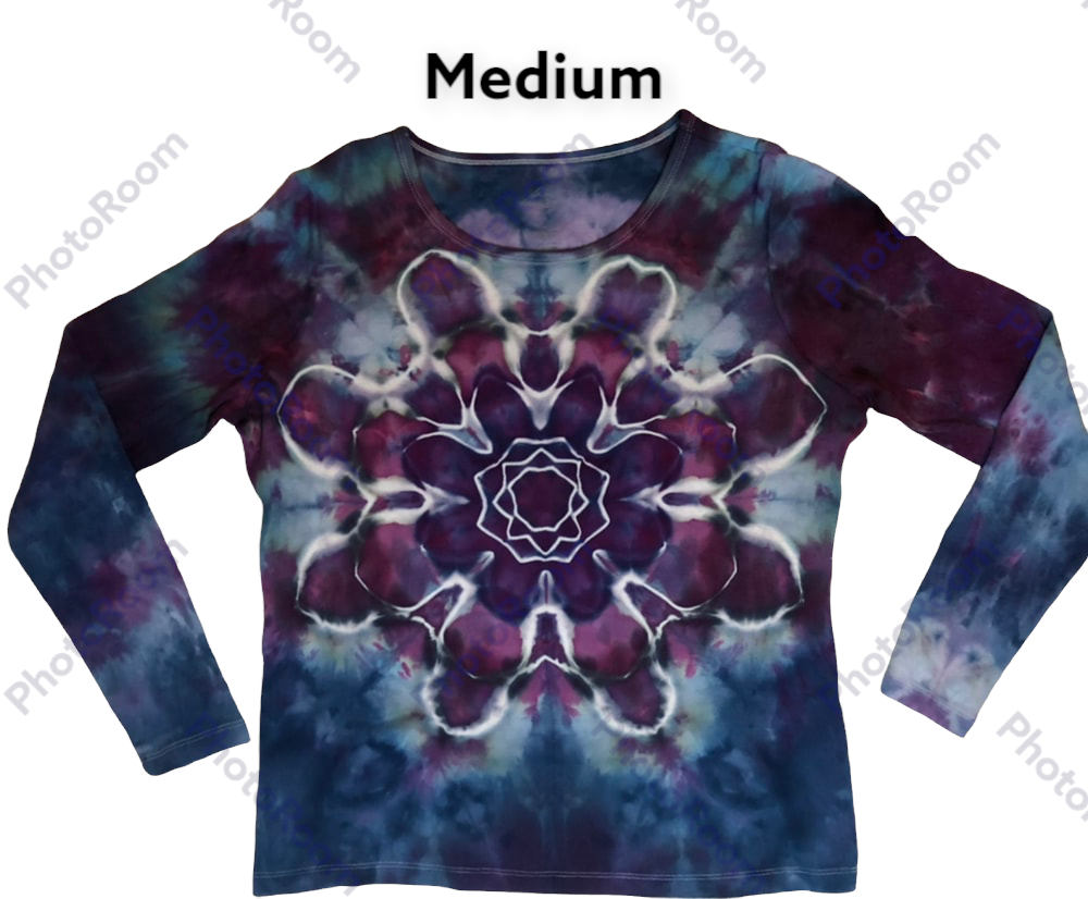 Ladies Medium long sleeve Tshirt, mandala tie dye design