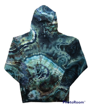 Load image into Gallery viewer, Adult Medium pullover hooded sweatshirt, geode tie dye
