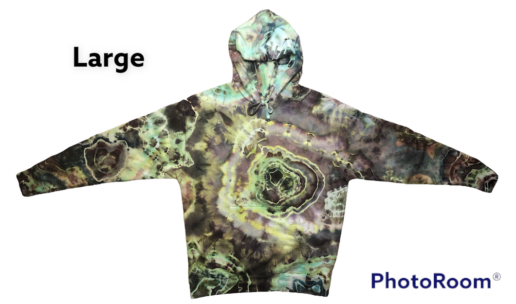 Adult Large pullover hooded sweatshirt, geode tie dye design