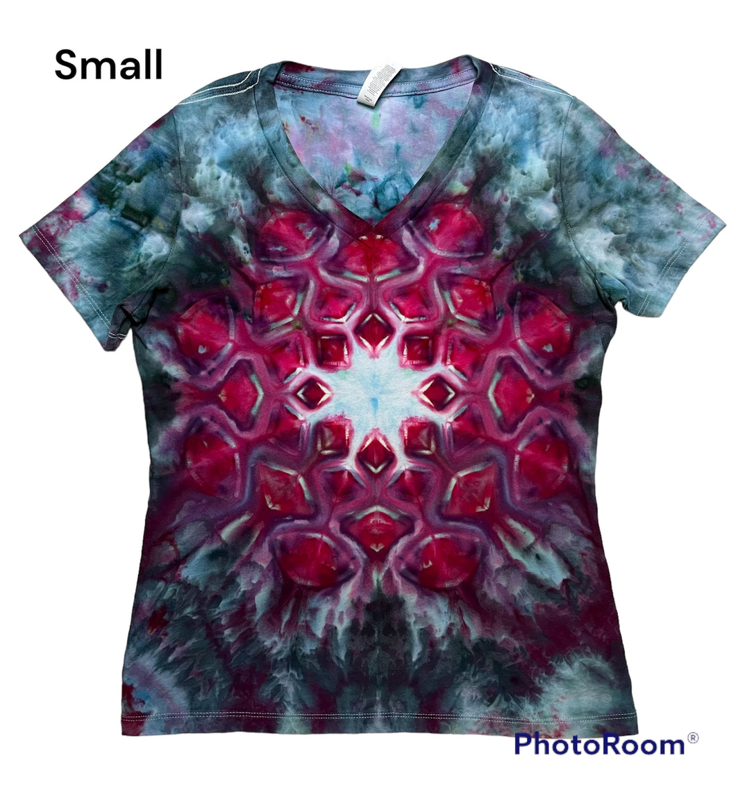 Ladies Small Vneck, mandala tie dye