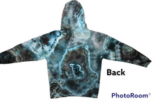 Load image into Gallery viewer, Adult Medium pullover hooded sweatshirt, geode tie dye
